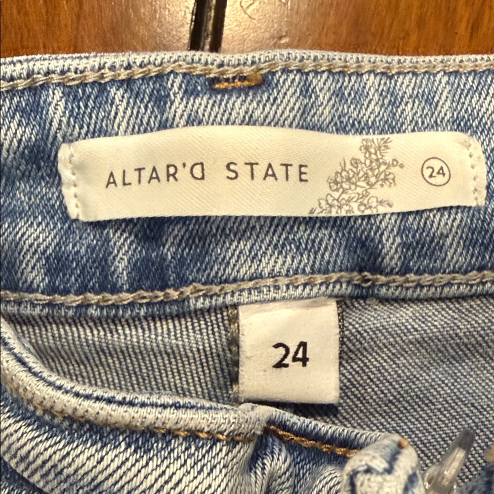 Altar'd State Light Blue Distressed Straight Leg Jeans - Picture 2 of 7